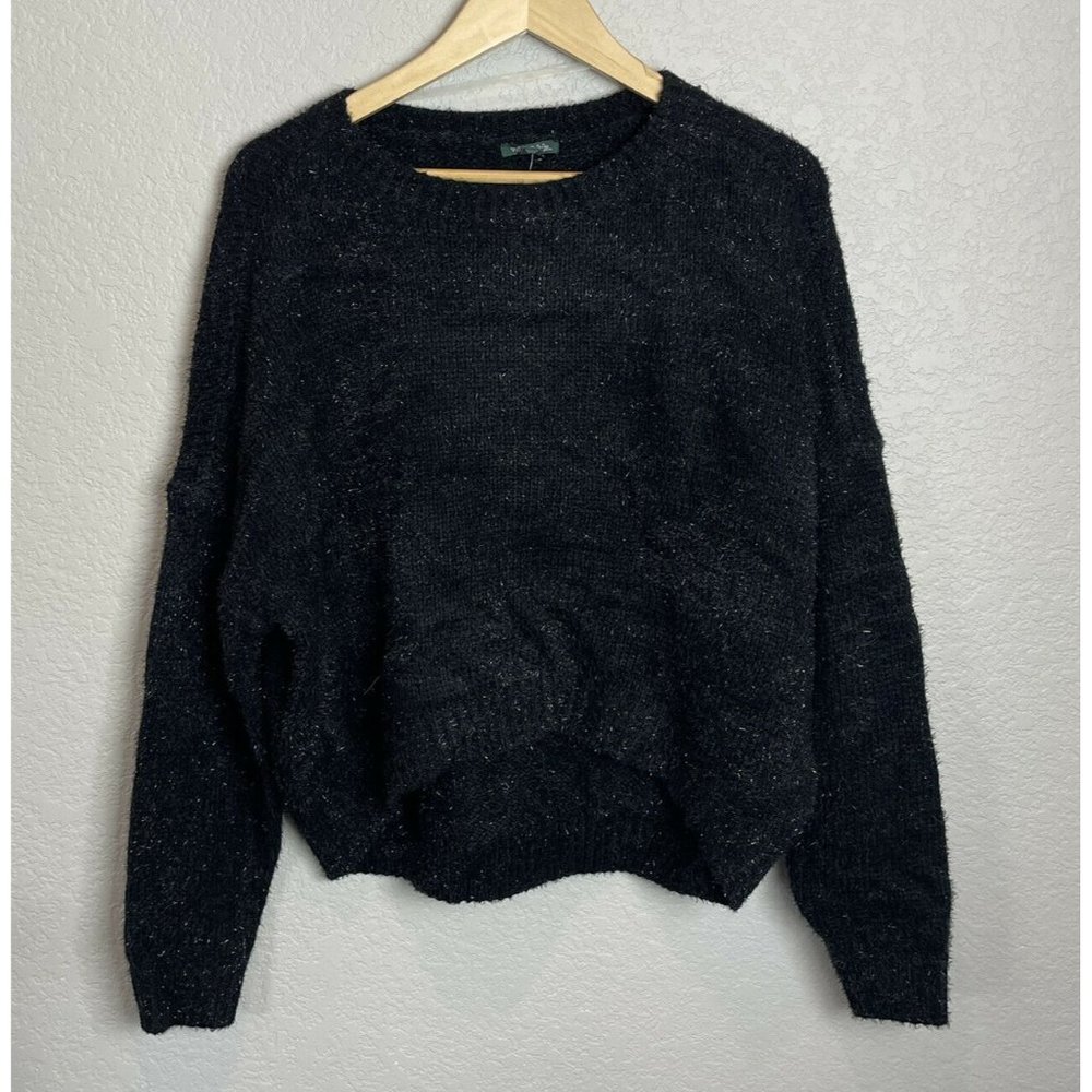 Woman Sweater Black Tinsel Long Sleeve Pullover Wild Fable Crew Neck Top Holiday - Picture 2 of 5